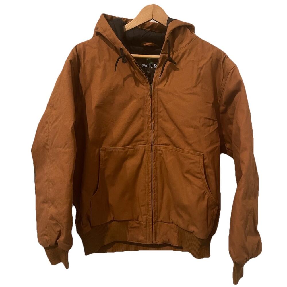 VTG SANTA FE Rust Brown Quilt Lined Canvas Duck Hooded Jacket Men's Size Medium